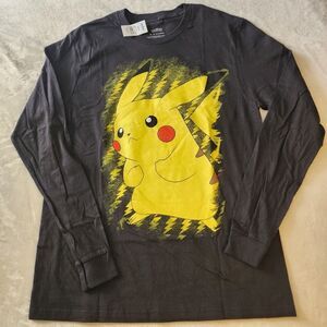 Pokemon Pikachu Long Sleeve Black Graphic Tshirt Size Medium New With Tags